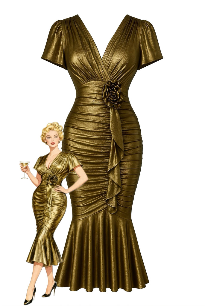 Abito a sirena con vita stretta floreale metallizzato anni '30