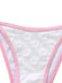 Close-up of the white bikini bottoms showcasing the subtle embossed daisy pattern and pink trim.