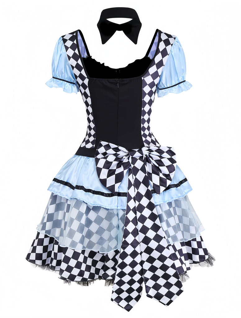 Abito grembiule Alice con maniche a sbuffo blu anni '60