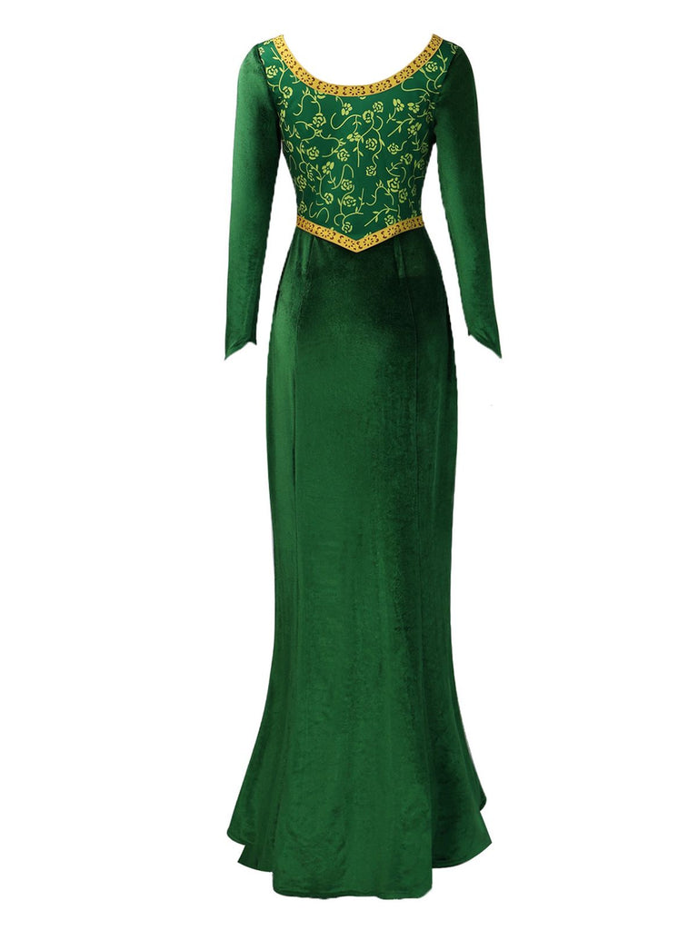 Abito ricamato in stile medievale di Shrek verde anni '30