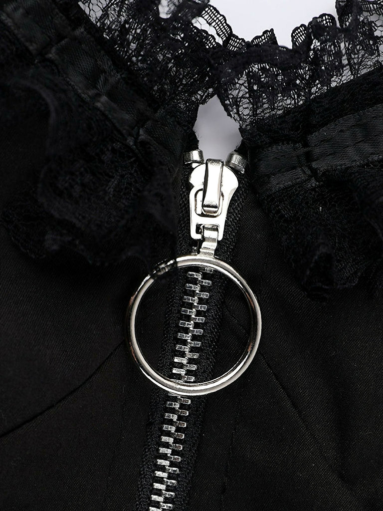 Abito punk metal patchwork con cintura nero anni '80