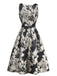 Abito jacquard floreale con cintura nero anni '50