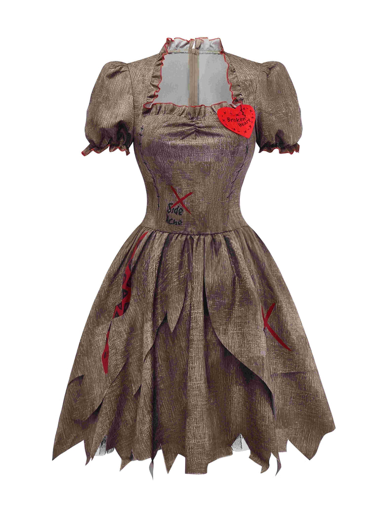 Abito bambola malvagia a brandelli Halloween marrone anni '60