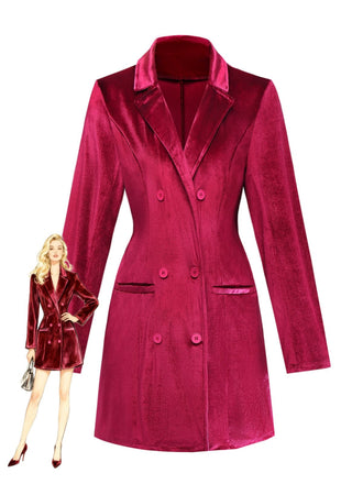 Abito blazer in velluto a maniche lunghe tinta unita anni '60