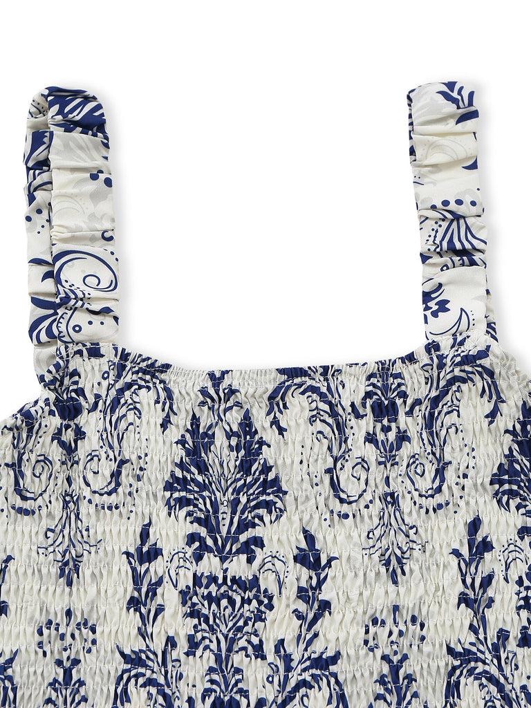 Tuta Corta Blu Baroque Arricciato Suspender Anni '70 4