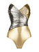 2PCS Costumi Intero Oro Anni '50 Metallizzato e Copricostume
