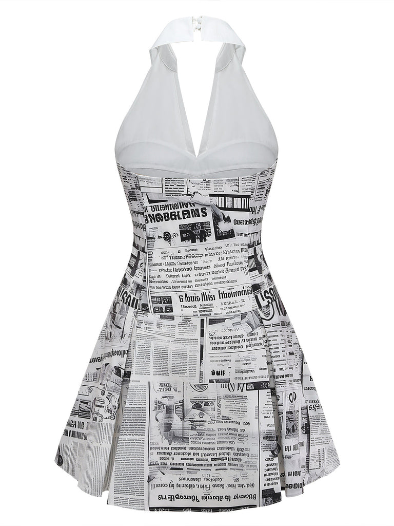 [Pre-Vendita] Abito Grigio Newspaper con Stampa Halter con Scollo a V Anni '60 4