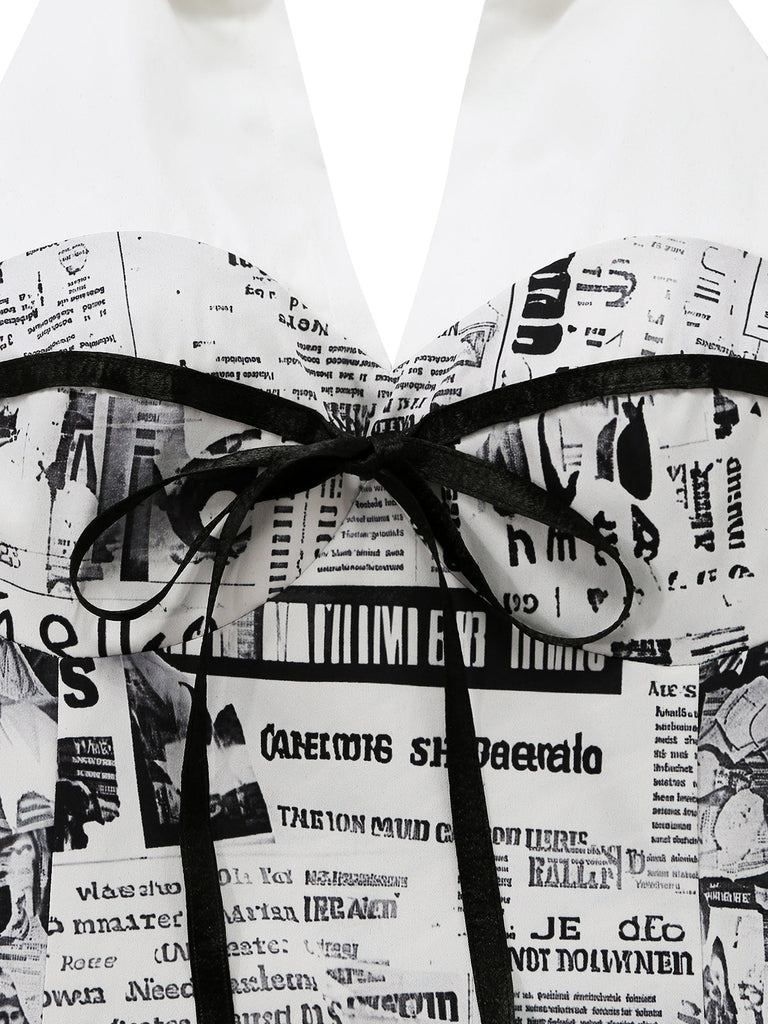 [Pre-Vendita] Abito Grigio Newspaper con Stampa Halter con Scollo a V Anni '60 6