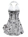 [Pre-Vendita] Abito Grigio Newspaper con Stampa Halter con Scollo a V Anni '60