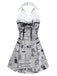 [Pre-Vendita] Abito Grigio Newspaper con Stampa Halter con Scollo a V Anni '60 2
