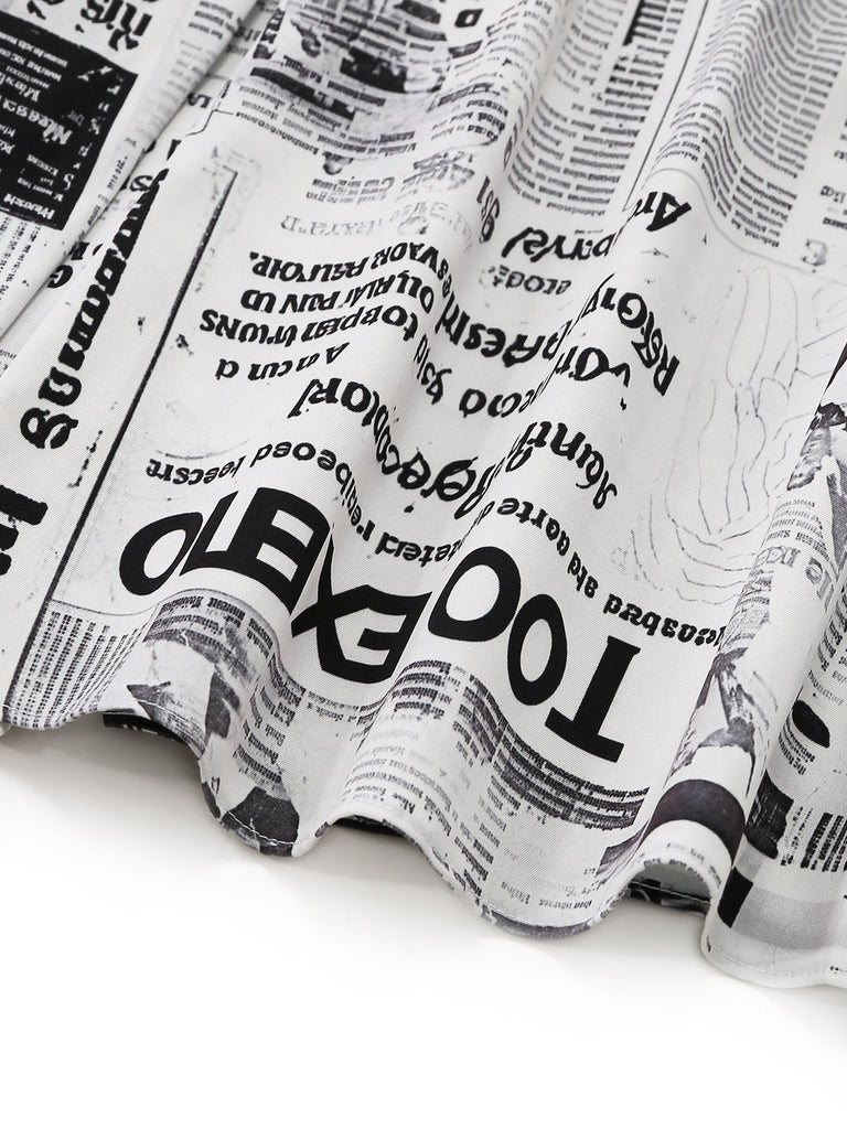 [Pre-Vendita] Abito Grigio Newspaper con Stampa Halter con Scollo a V Anni '60 7