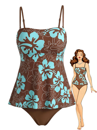 Boho con Bretelle Tankini Set Multicolore Anni '70