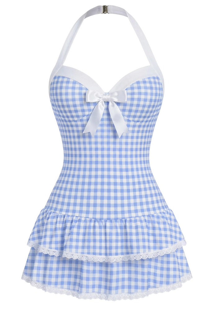 Costumi intero fiocco a quadri rosa chiaro anni '40