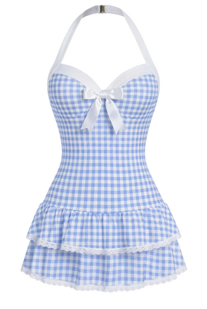 Costumi intero fiocco a quadri azzurro anni '40