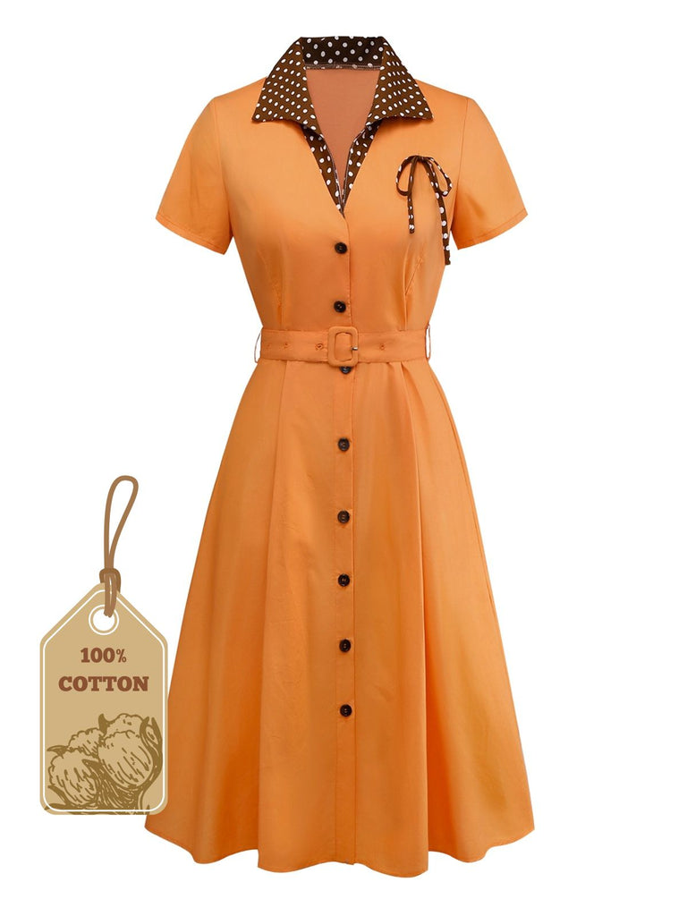 [Prevendita] Abito in cotone a pois con fiocco arancione anni '40