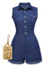 Tuta corta in cotone tinta unita in denim blu anni '70