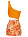 Costumi Intero con Gonna Anni '40 Monospalla con Fiori 3D
