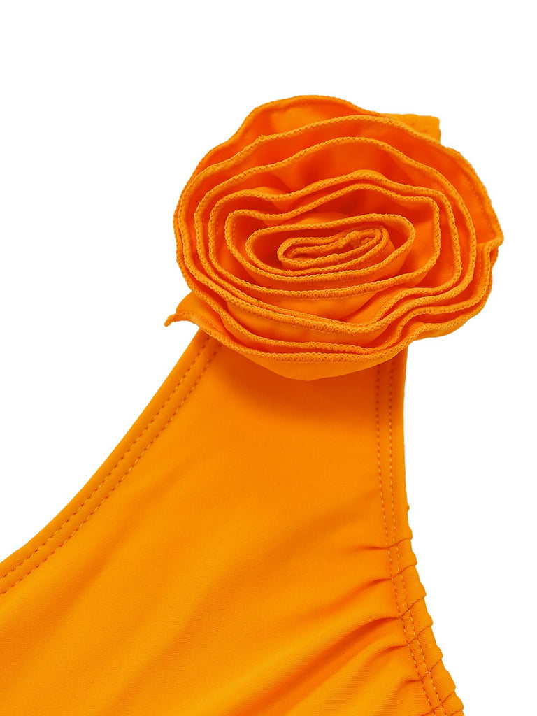 Costumi Intero con Gonna Anni '40 Monospalla con Fiori 3D