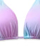 Close-up of the triangle bikini cups highlighting the soft gradient transition between sky blue and lavender pink.