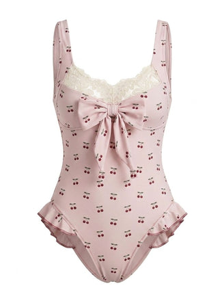 [Pre-Vendita] Pizzo Cherry con Fiocco Costume Intero Rosa Anni '50