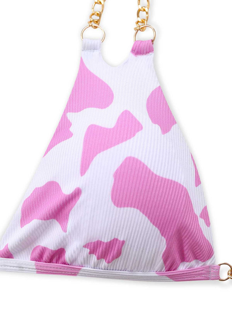 Set Bikini Anni '70 con Stampa Mucca a Coste