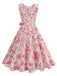 Abito Rosa Anni '50 Rose con Scollo Tondo e Cintura