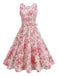 Abito Rosa Anni '50 Rose con Scollo Tondo e Cintura