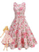Abito Rosa Anni '50 Rose con Scollo Tondo e Cintura
