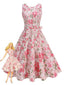 Abito Rosa Anni '50 Rose con Scollo Tondo e Cintura