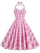 Abito a ruota plaid con scollo all'americana anni '50
