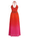 Abito Lungo Rosso Gradient Halter Plissettato Cut-Out Anni '30 3