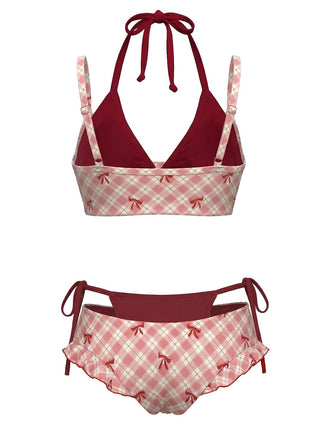 [Prevendita] Set Bikini Rosso Anni '50 a Quadri con Fiocco e Doppio Strato