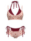 Set Bikini Rosso Anni '50 a Quadri con Fiocco e Doppio Strato