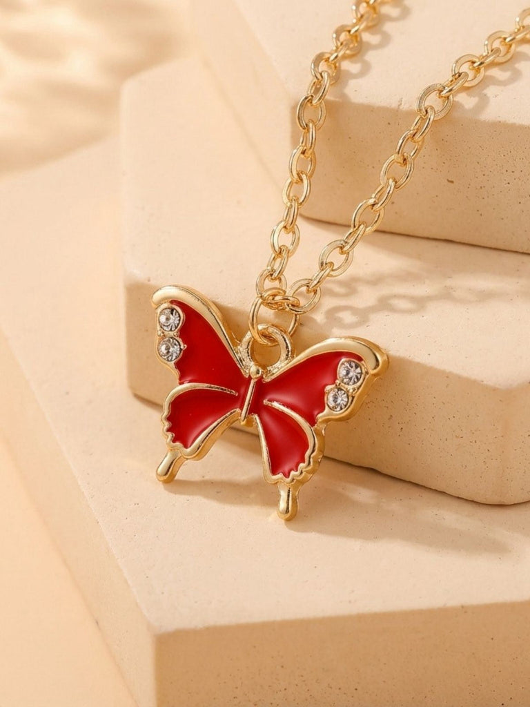 Set Collana e Bracciale e Orecchini con Farfalle e Strass
