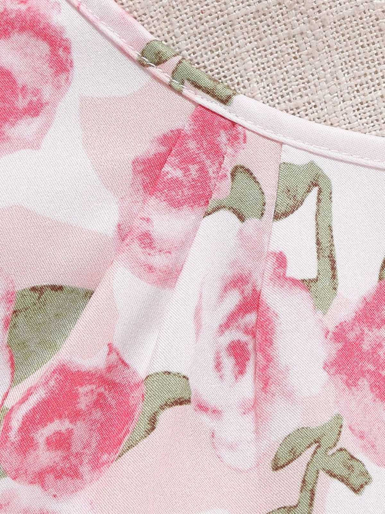 Abito Rosa Anni '50 Rose con Scollo Tondo e Cintura
