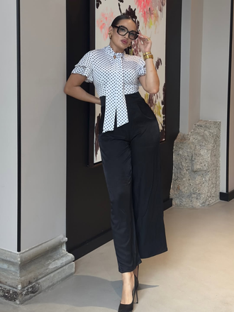 Tuta lunga nera nodo al collo a pois anni '30