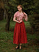 2PCS camicetta a righe e gonna rosso arancione anni '50