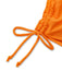 Detailed shot of the adjustable side drawstring ties on the high-waisted orange floral swim bottoms.