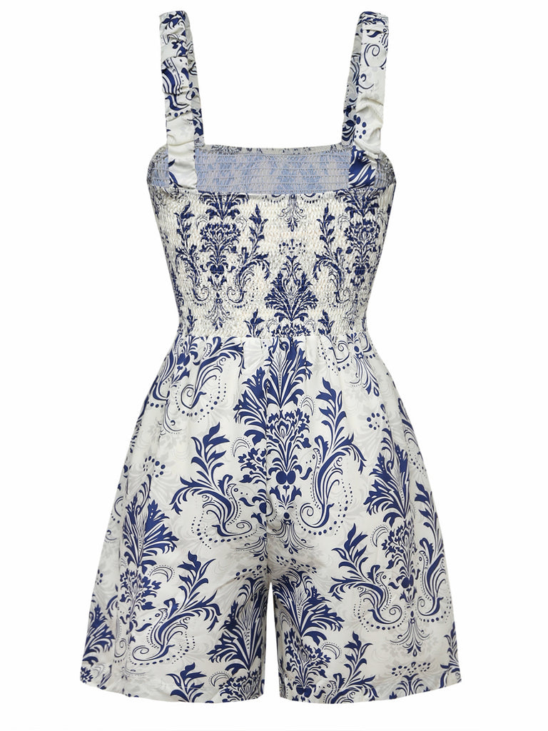 Tuta Corta Blu Baroque Arricciato Suspender Anni '70 3