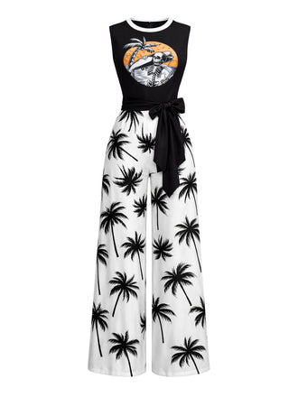 [Pre-Vendita] Palm Tree Skeleton Surfer Tuta Lunga Nero e Bianco Anni '70