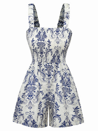 Tuta Corta Blu Baroque Arricciato Suspender Anni '70 2
