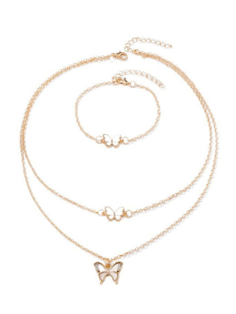 Set Collana e Bracciale e Orecchini con Farfalle e Strass