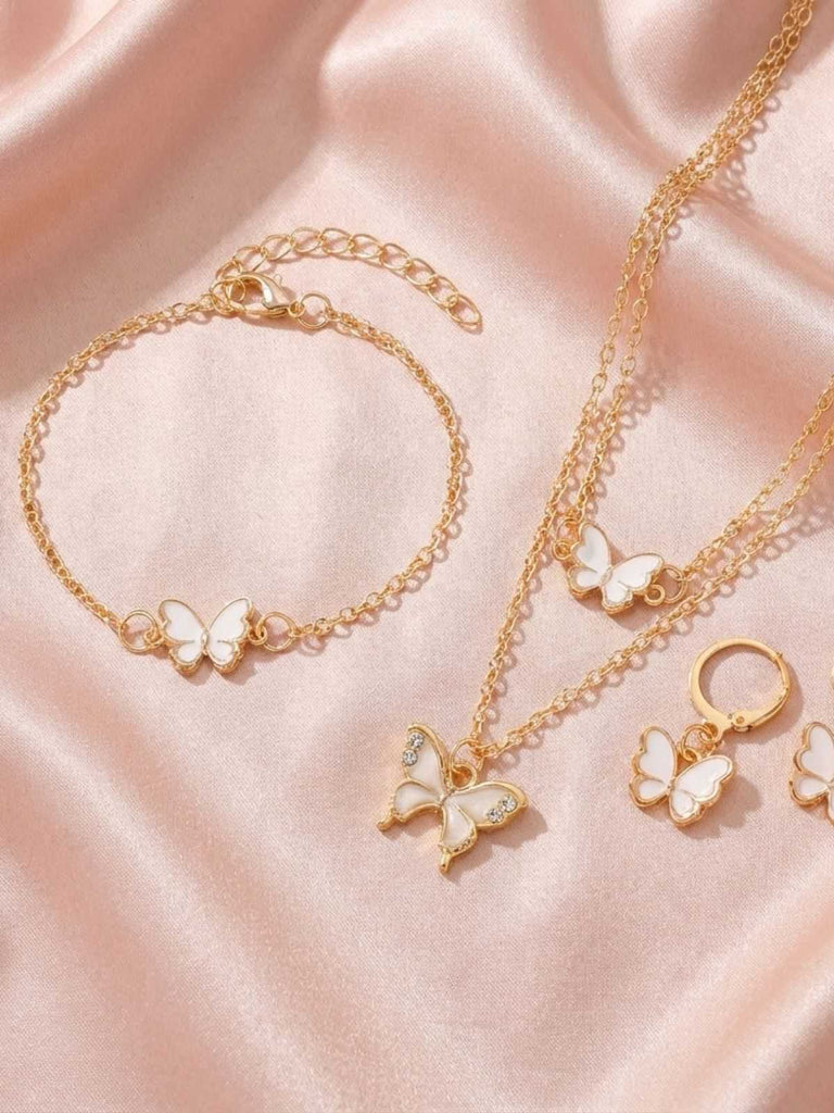 Set Collana e Bracciale e Orecchini con Farfalle e Strass