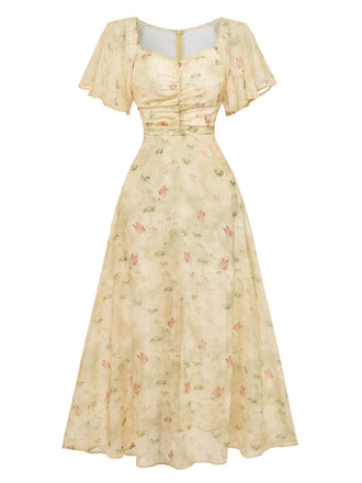 Abito Anni '30 in Chiffon con Farfalla e Maniche a Volant