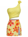 Costumi Intero con Gonna Anni '40 Monospalla con Fiori 3D