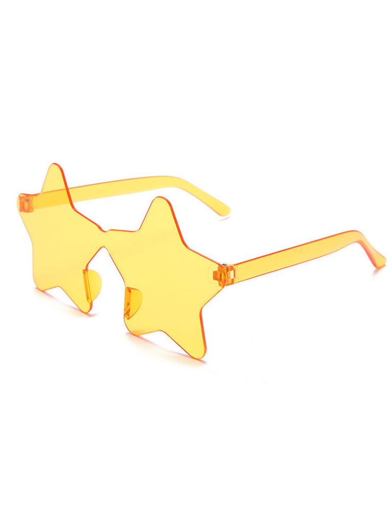 Bright yellow star-shaped tinted eyewear with a lightweight rimless design.