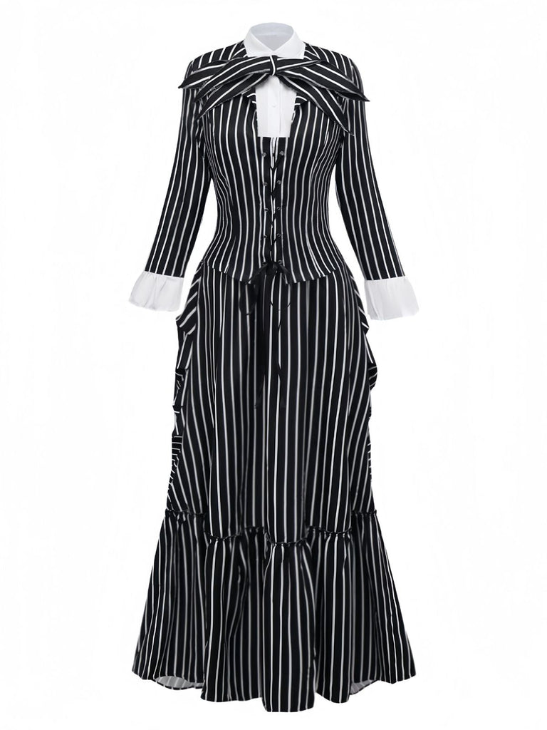 Completo a righe stile Nightmare Before Christmas nero anni '40