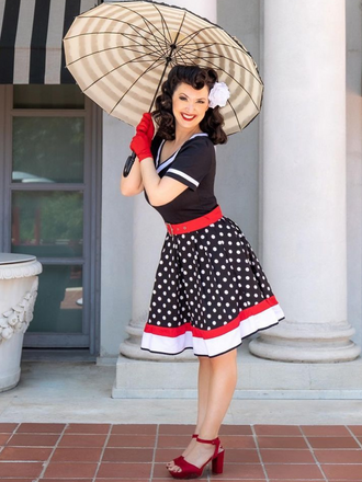 Abito patchwork con cintura a pois anni '50