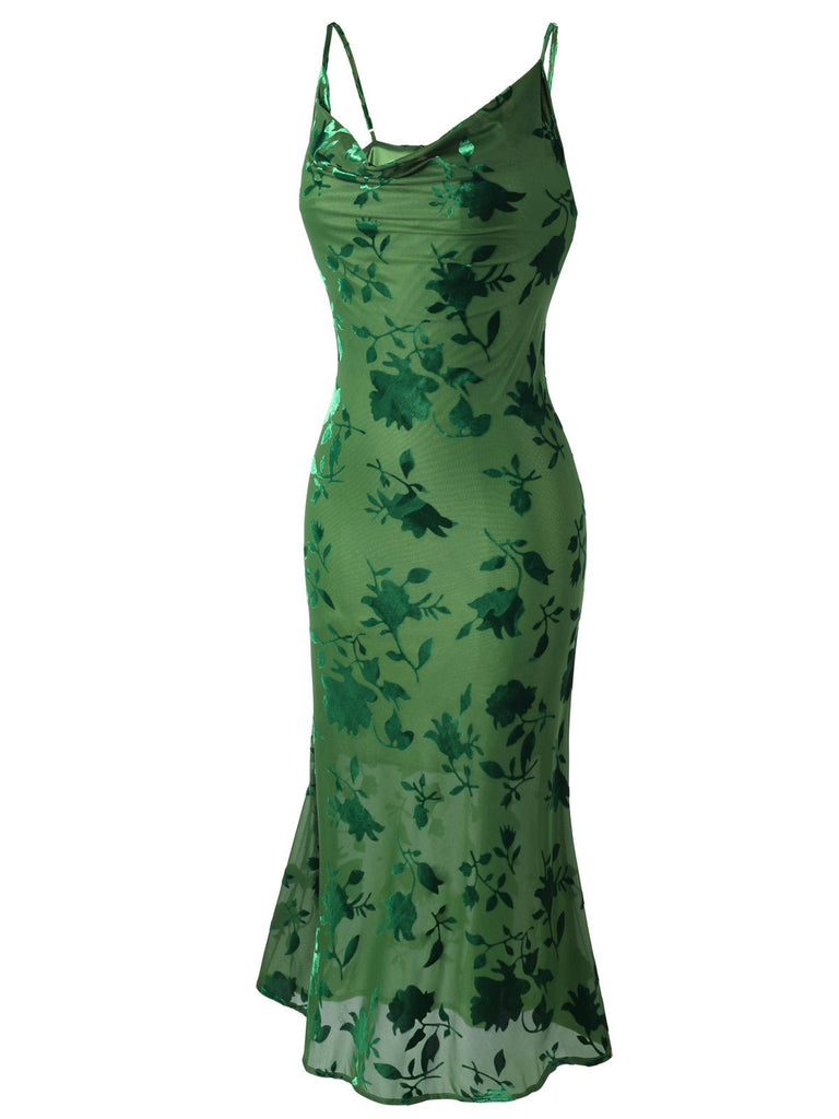 Abito vintage floreale verde anni '60