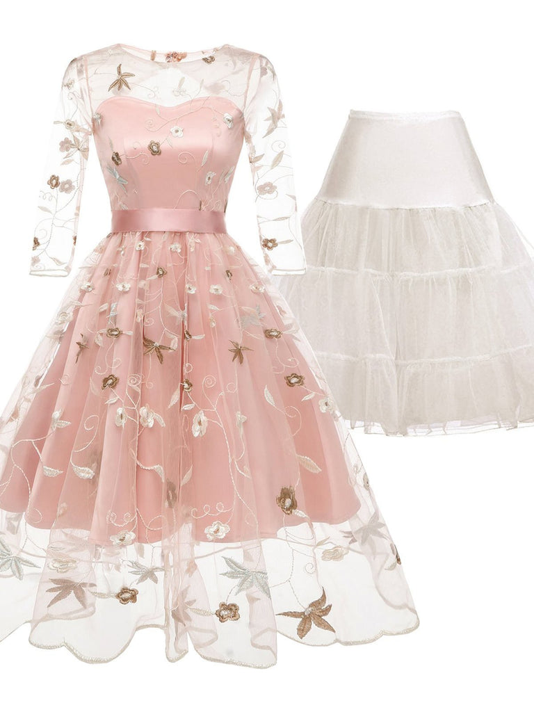 2 pezzi vestito rosa anni '50 e sottoveste bianca